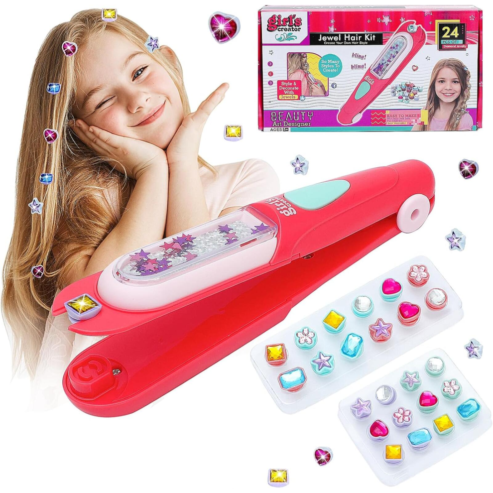 Unisex 25 - Piece Hair Gem Stamper Kit: Hair Styling Tool With 24 Reusable Shining Diamonds, Bling Hair Jewels Creator Toys - Ideal Birthday & Party Gift For