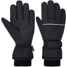 (Black, L) Kids Winter Ski Gloves – Waterproof Fleece Thermal Snowboard Snow Mittens for Boys Girls Cold Weather