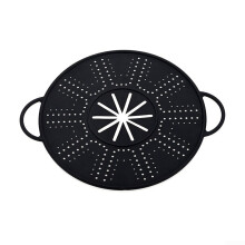 (Black) Multi-Use Silicone Splatter Guard with Folding Handle, Doubles as Strainer and Heat Resistant Mat, White.