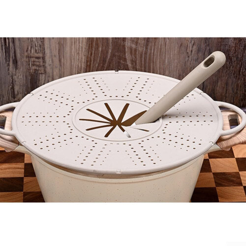 (Black) Multi-Use Silicone Splatter Guard with Folding Handle, Doubles as Strainer and Heat Resistant Mat, White. 2
