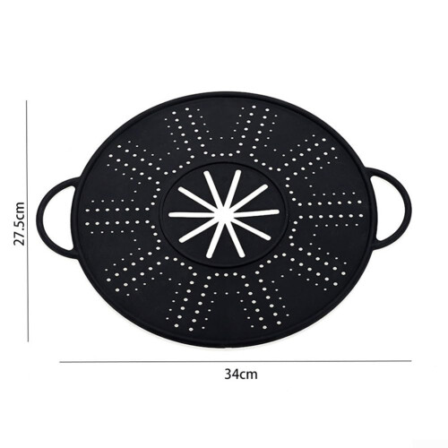 (Black) Multi-Use Silicone Splatter Guard with Folding Handle, Doubles as Strainer and Heat Resistant Mat, White. 1