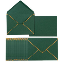 (Green) 50 Pack A7 Self-Seal Envelopes with Gold Border, 5x7 V-Flap Design for Invitations and Greeting Cards, Light Purple