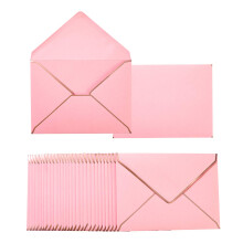 (Pink) 50 Pack A7 Self-Seal Envelopes with Gold Border, 5x7 V-Flap Design for Invitations and Greeting Cards, Light Purple