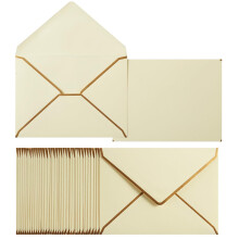 (Cream Color) 50 Pack A7 Self-Seal Envelopes with Gold Border, 5x7 V-Flap Design for Invitations and Greeting Cards, Light Purple