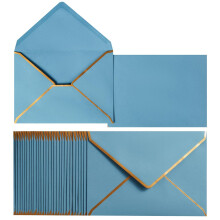 (Dusty-Blue) 50 Pack A7 Self-Seal Envelopes with Gold Border, 5x7 V-Flap Design for Invitations and Greeting Cards, Light Purple