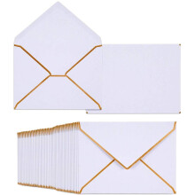 (White) 50 Pack A7 Self-Seal Envelopes with Gold Border, 5x7 V-Flap Design for Invitations and Greeting Cards, Light Purple