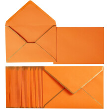 (Dark Orange) 50 Pack A7 Self-Seal Envelopes with Gold Border, 5x7 V-Flap Design for Invitations and Greeting Cards, Light Purple