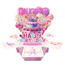(DAUGHTER) 3D Pop-Up Birthday Card for Granddaughter, Explosion Box with Cake and Balloons, Unique Foldable Greeting Card