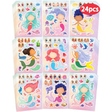 24 Pcs Mermaid Stickers for Kids - DIY Craft Kit for Toddlers & Girls, Perfect as Party Favor Bag Fillers, Birthday/Valentine's Day Gifts, Classroom R