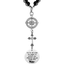 Cross-shaped car amulets for women - rearview mirror decoration charm, Bible text inscriptions, angel protection Christian gifts