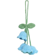 (blue) Hand-knitted lily car rearview mirror decoration - white cute crochet car pendant, feminine car interior accessory