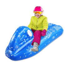 (Ski boat-Blue) All-Ages Inflatable Snow Tube with Secure Rope & Buckle, for Winter Sport Fun and Family Outdoor Activities, Multi-Color Design