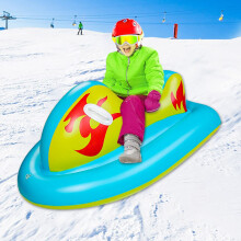 (Ski boat-Yellow) All-Ages Inflatable Snow Tube with Secure Rope & Buckle, for Winter Sport Fun and Family Outdoor Activities, Multi-Color Design