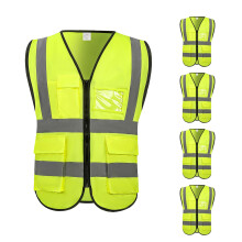 (Yellow-green) Safety Vest with Pockets and Front Zipper, High Visibility Protective Workwear for Multiple Outdoor Uses