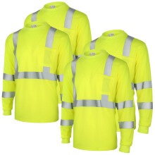 (L) High Visibility Reflective Long Sleeve Work Shirts, 4-Piece Set for Men and Women, Assorted Colors Including Yellow