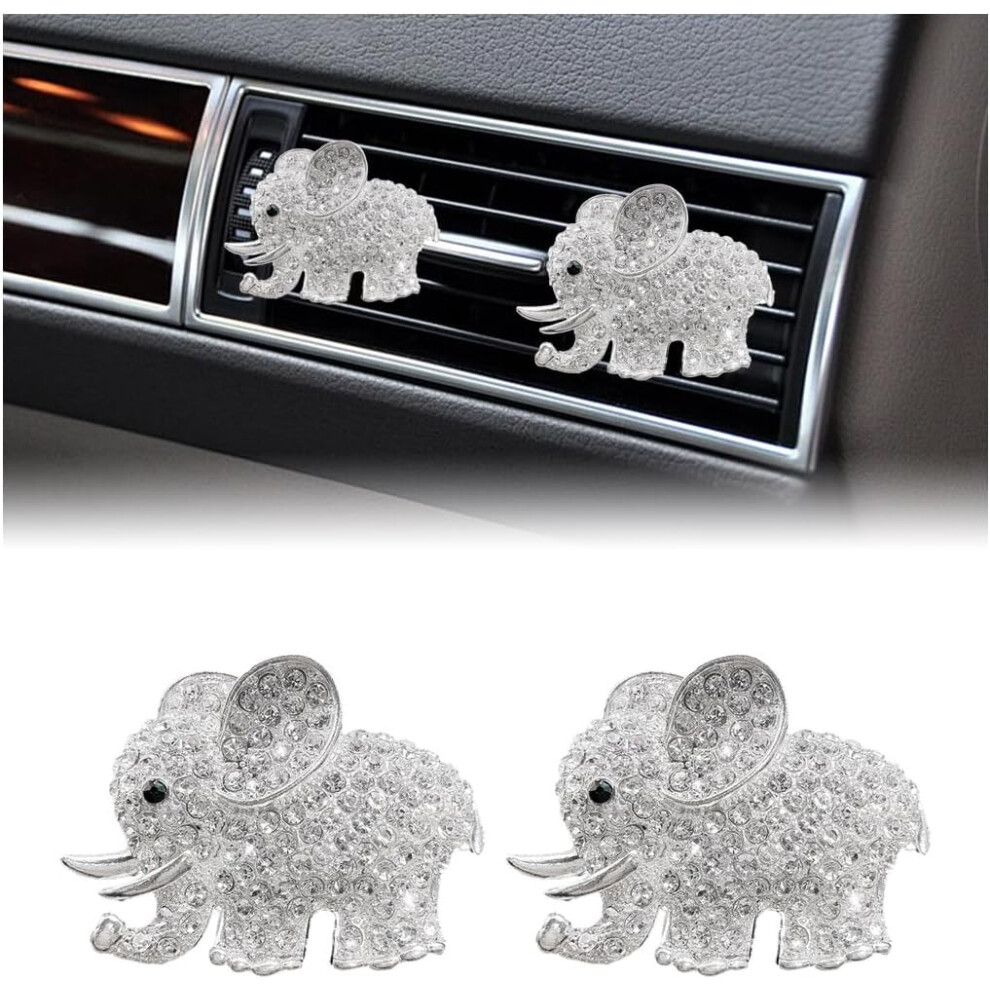 2 Pcs Elephant Crystal Car Air Vent Clips, Bling Rhinestone Air Freshener Diffuser, Cute Interior Decoration Accessories For Women Girls, Auto Air Ven 7449604221986