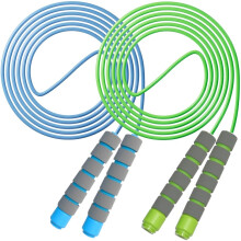 (Blue-Green) Adjustable Soft Jump Rope for Kids with Foam Handles, Fun Exercise Tool for Outdoor Play and Children's Fitness Activity.