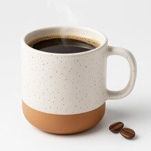 12 oz Handmade Ceramic Coffee Mug - Speckled White Glossy Finish with Natural Baked Clay Base, Microwave Safe, Cute Handcrafted Tea Cup -  Gift for Wo