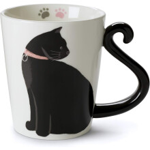 Handmade Cat Ceramic Mug - White Coffee/Tea Cup with Printed Animal Design, Cute Handcrafted Gift for Cat Lovers (Men & Women)
