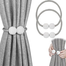 (Two) 2 Pcs Magnetic Curtain Tiebacks, Heavy Duty Curtain Holdbacks for Window Decor, Gray Soft Fabric Drape Ties for Home Bedroom Living Room