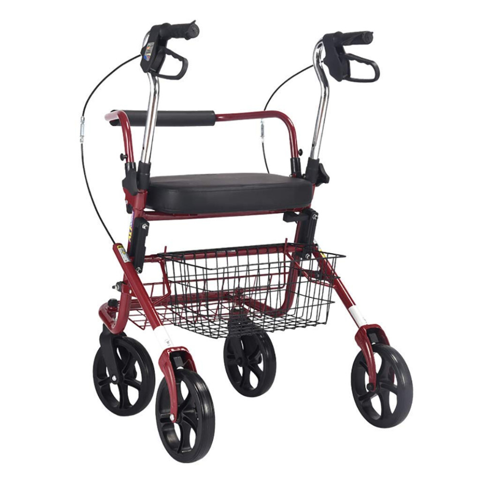 Wheelchair Walker With Seat, Folding Rollator, Aluminum Frame 4Wheel Mobility Walker For Elderly, NonSlip Grips