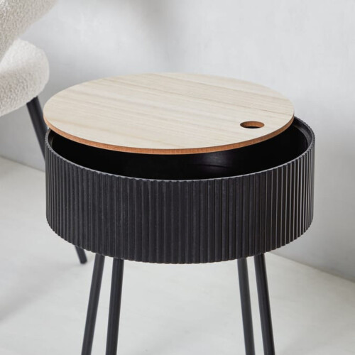 Black Ribbed Storage Table White Lift Top End Table Hidden Compartment 48.5x39cm 1