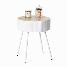 White Ribbed Storage Table White Lift Top End Table Hidden Compartment 48.5x39cm