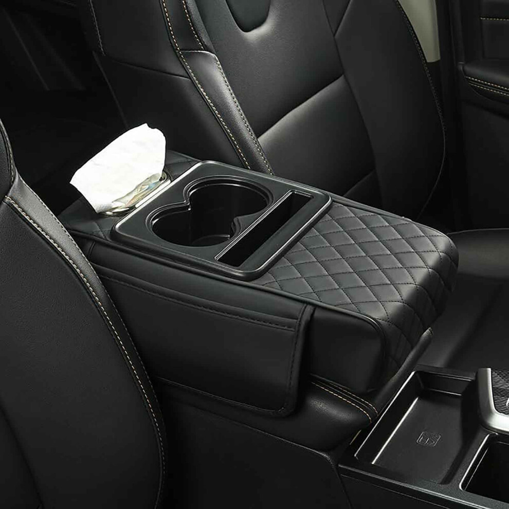 Car Armrest Storage Box For Citroen C3 Picasso, Center Console Organizer With Cup Holder, Cushioned Armrest Pad, Black 9189345914898