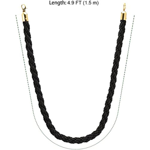 Twisted Queue Rope For Crowd Control, Black 7 Ft (215 Cm), Stanchion Rope With Silver Hook For Carpet Events 2