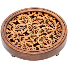Round Hollow Walnut Tea Tray Pot Holder Base Cup Holder Retro Tea Pad Heat Insulation Pad, S