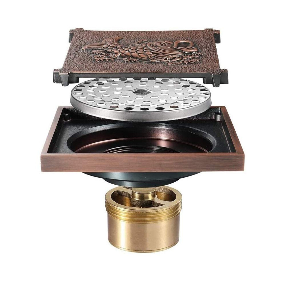 Plastic Grate For Basement Drain With Backflow Shower Drain Cover, Bathroom All Copper Red Old Fish Pattern Floor Drain, Toilet Deodorant Floor Drain 9412369843760