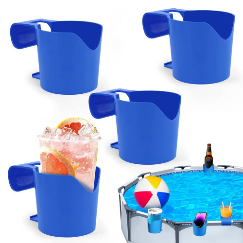 4pcs Poolside Plastic Cup Holders Spill Proof Strong Handle for Above Ground Pool
