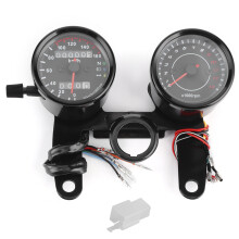 Motorrad-Tachometer mit LED-Hintergrundbeleuchtung, Doppelkilometerzähler, Edelstahlgehäuse, universelle Passform, Blinkerhalterung, Vintage-Modern