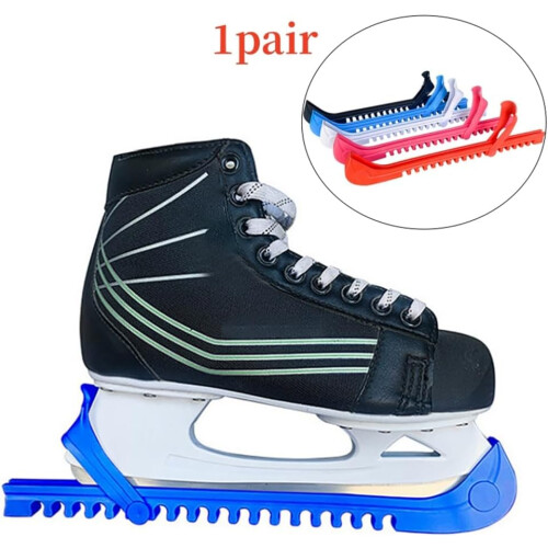 Ice Skates Blades Protector Adjustable Plastic Case Sleeve Black for Standard Skating Blades 1 Pair 1