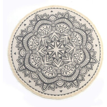 Bohemian Washable Area Rug, Round Shape with Woven Tassels for a Stylish Home Accent, Unique Floral Printing on Eco-Friendly Non-Shedding Material