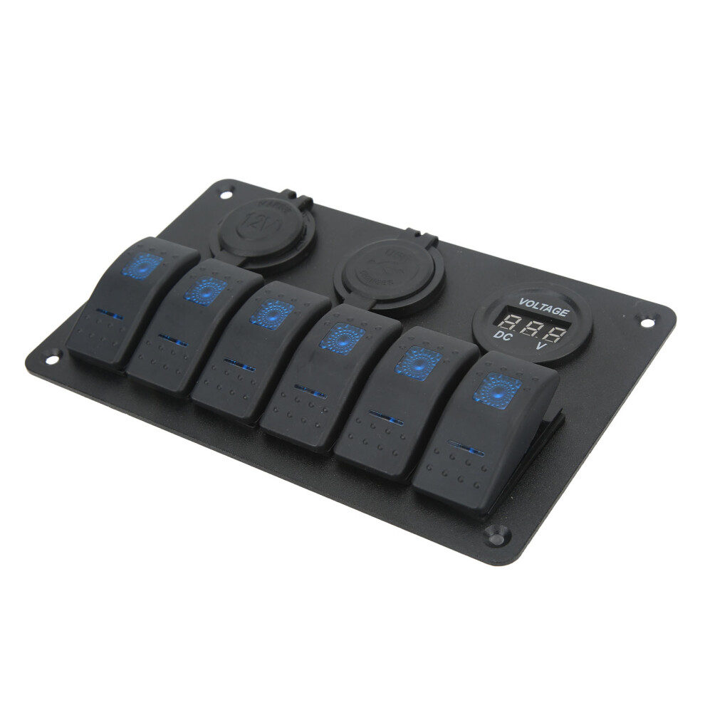 20A 6 Gang Waterproof Rocker Switch Panel For 12V/24V Vehicles Blue/Light 4651373625855