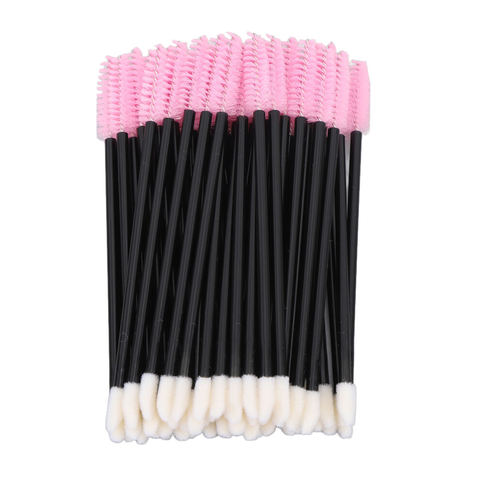 Disposable 50pcs Double Headed Eyelash, Lip & Eyebrow Brushes Pink