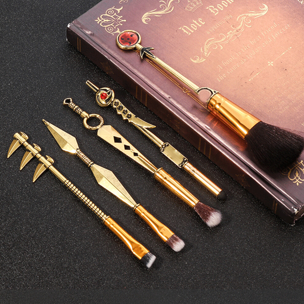 Golden 5Pcs Japanese Anime Makeup Brush Set Â Zinc Alloy Cosplay Gift