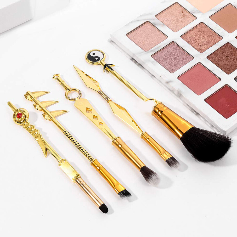 Golden 5Pcs Japanese Anime Makeup Brush Set, Zinc Alloy, Various Sizes