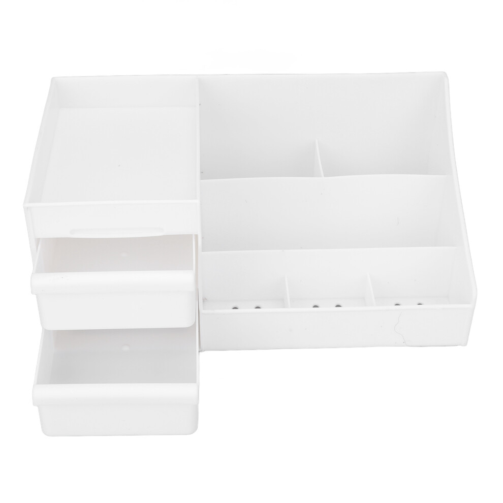 Large White Cosmetic Desktop Storage Box with Drawer, PP, Compartments