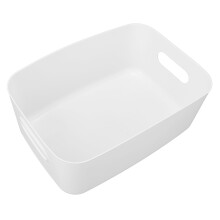 White Large Capacity PP Storage Basket with Handle, Durable Plastic Container