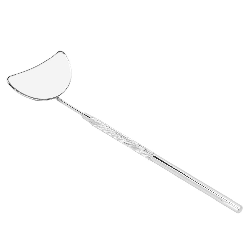 Knurled Grip Moon Shaped Eyelash Mirror with Detachable Handle Silver