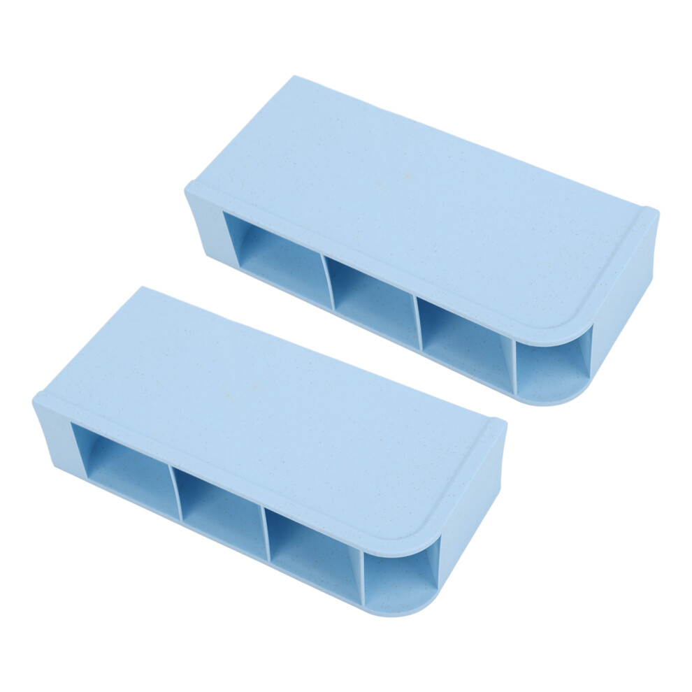 Blue 2Pcs Small Plastic Makeup Brush Holders With Grid, 4 Slots, Stable Bottom