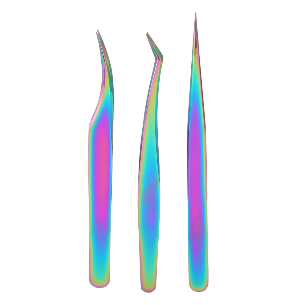 3PCS Stainless Steel Eyelash Extension Tweezers Set | Curved & Straight