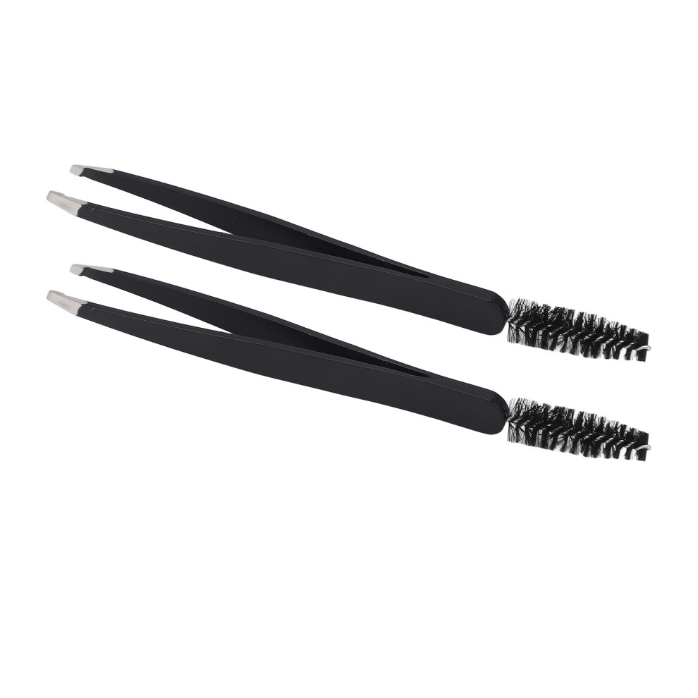 Black 2Pcs Stainless Steel Eyebrow Tweezer With Ergonomic Design For Makeup