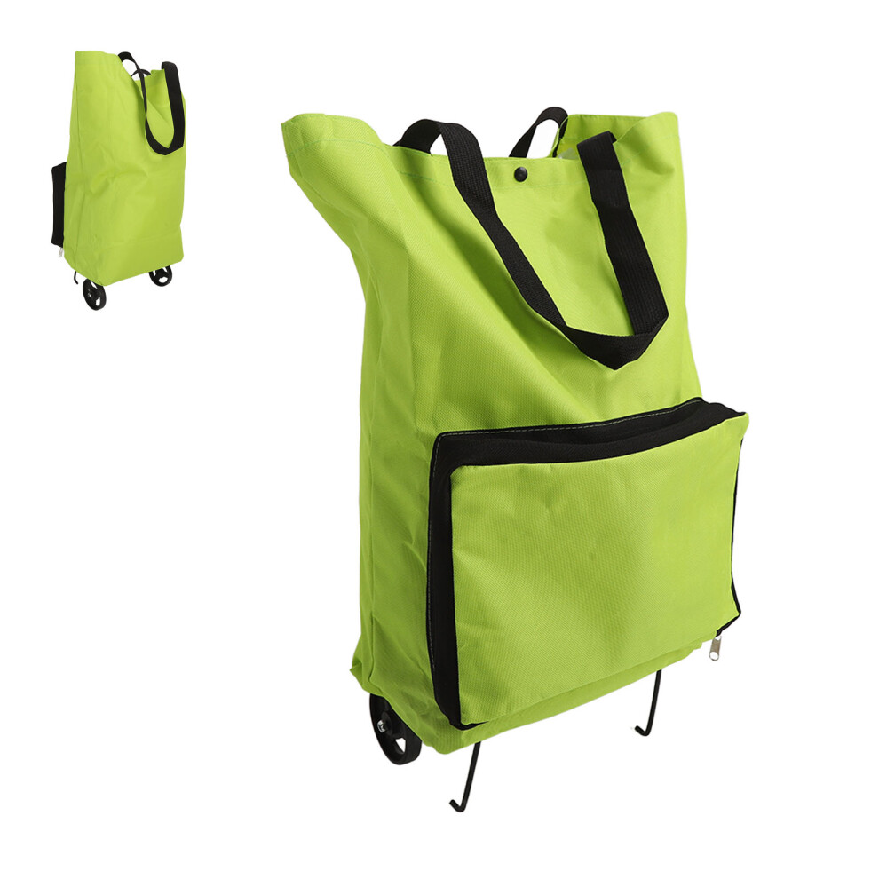 Green Large Capacity Foldable Cart Bag With Wheels Portable Oxford Tote