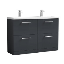 Balterley Level 1200mm Floor Standing 4 Drawer Vanity Unit with Double Basin for Modern Bathroom Storage - Dark Grey