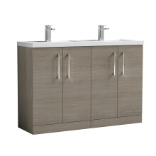 Balterley Level 1200mm Floor Standing 4 Door Vanity Unit & Double Basin for Modern Bathroom Storage - Solace Oak