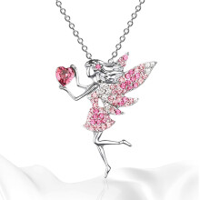 Women's Crystal Pendant, Elf Necklace for Girls, Jewellery, Gifts for Daughter, Birthday Pink
