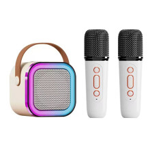 Portable Karaoke Machine with 2 Wireless Mics & Light Effects - White
